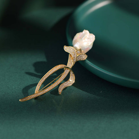 Tulip Baroque Pearl CZ Brooch - House Of Pearls
